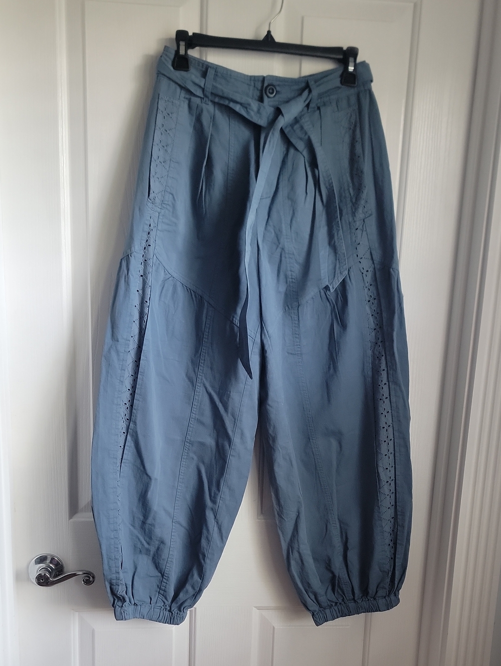 Anthropologie Blue Wide-Leg Cotton Pants Balloon New Nwt Xs X Small